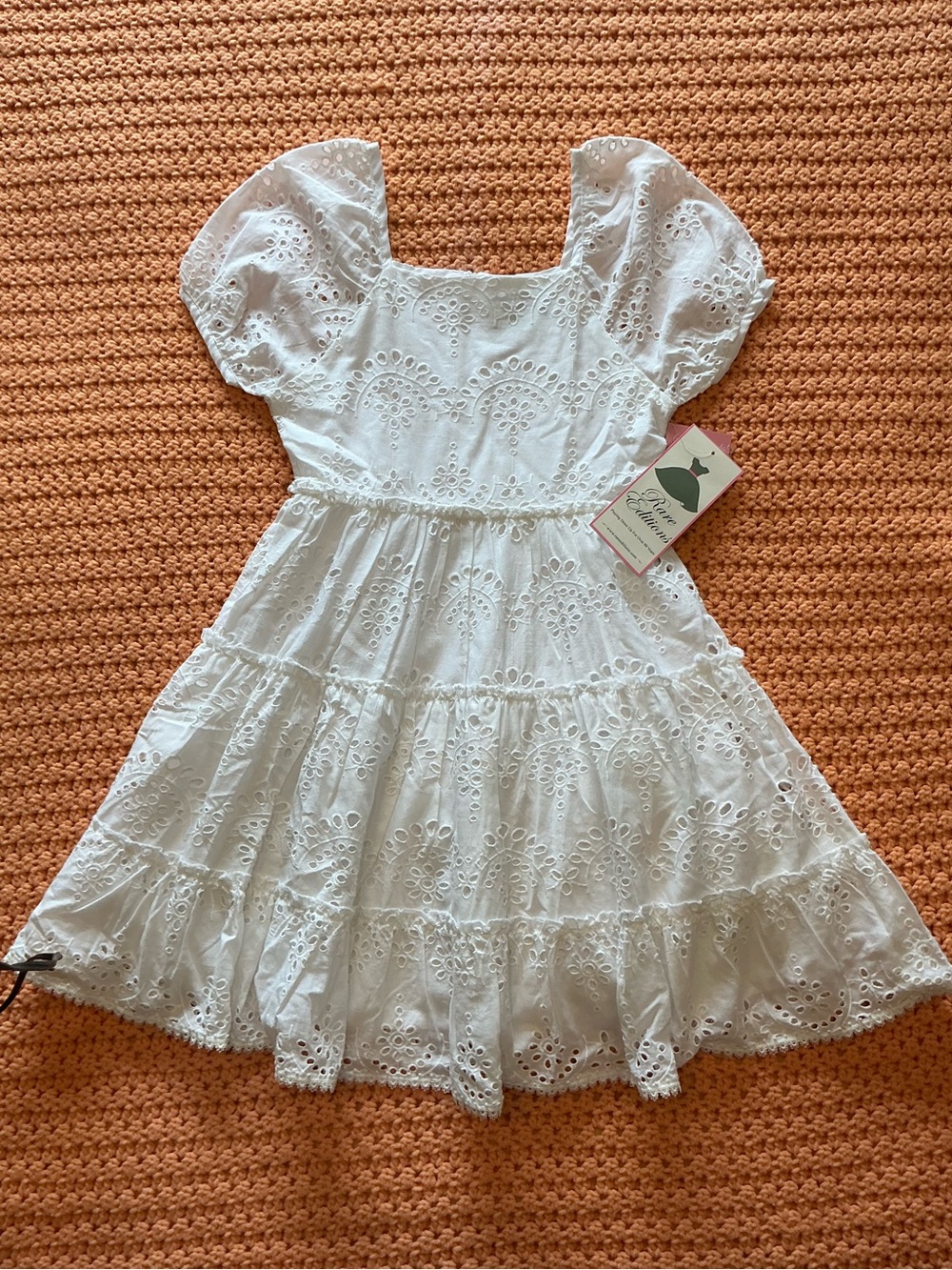 NEW! RARE EDITIONS Big Girls Size 10 Eyelet Tiered White Dress NWT